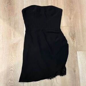 Amanda Uprichard Black Strapless Mini Dress with Lace Detail